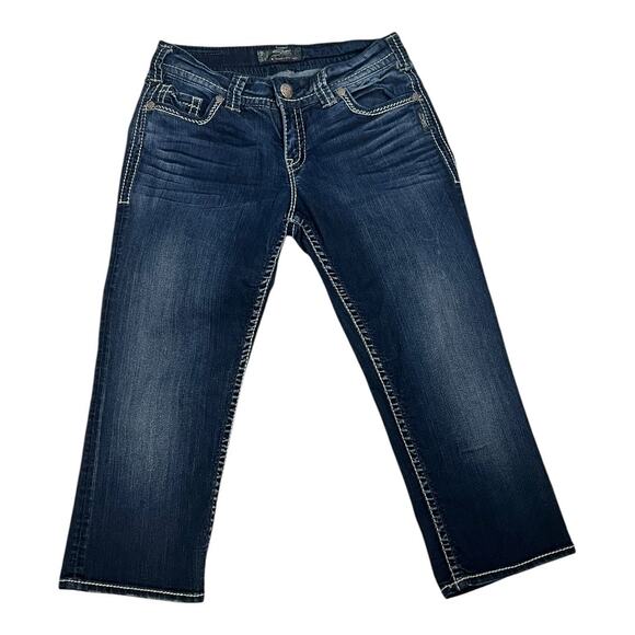 Silver Jeans Blue Denim Capri Pants 29 Fancy Stitching Western - Picture 1 of 6